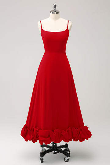 Elegant Rød A Line Spaghetti stropper brudepige kjole